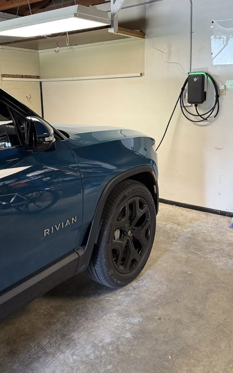Level 2 EV charger installed in a Renton, WA garage