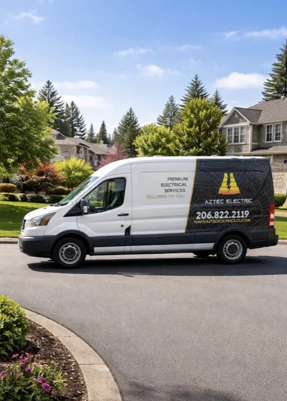 Aztec Electric van on-site at a Renton-area residential diagnostic visit